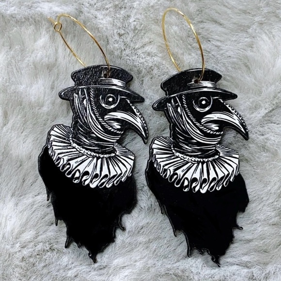 Medico Della Peste~ Plague Doctor Bird Beak Venetian Masquerade Gas Mask Earring - Picture 7 of 13